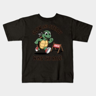 Running Slow and Steady Wins The Race Funny Turtle Runner Kids T-Shirt